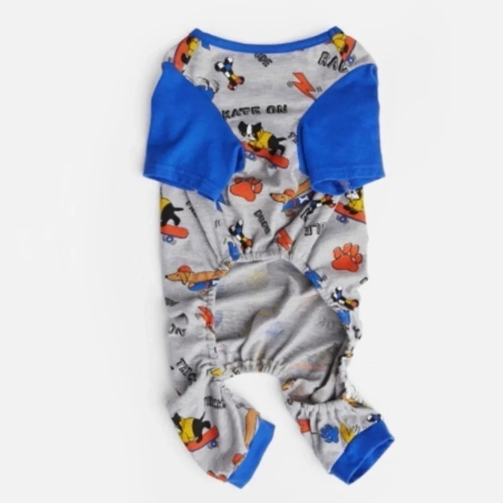 NWT Youly Skater Graphic Dog Pajamas Blue Grey XS